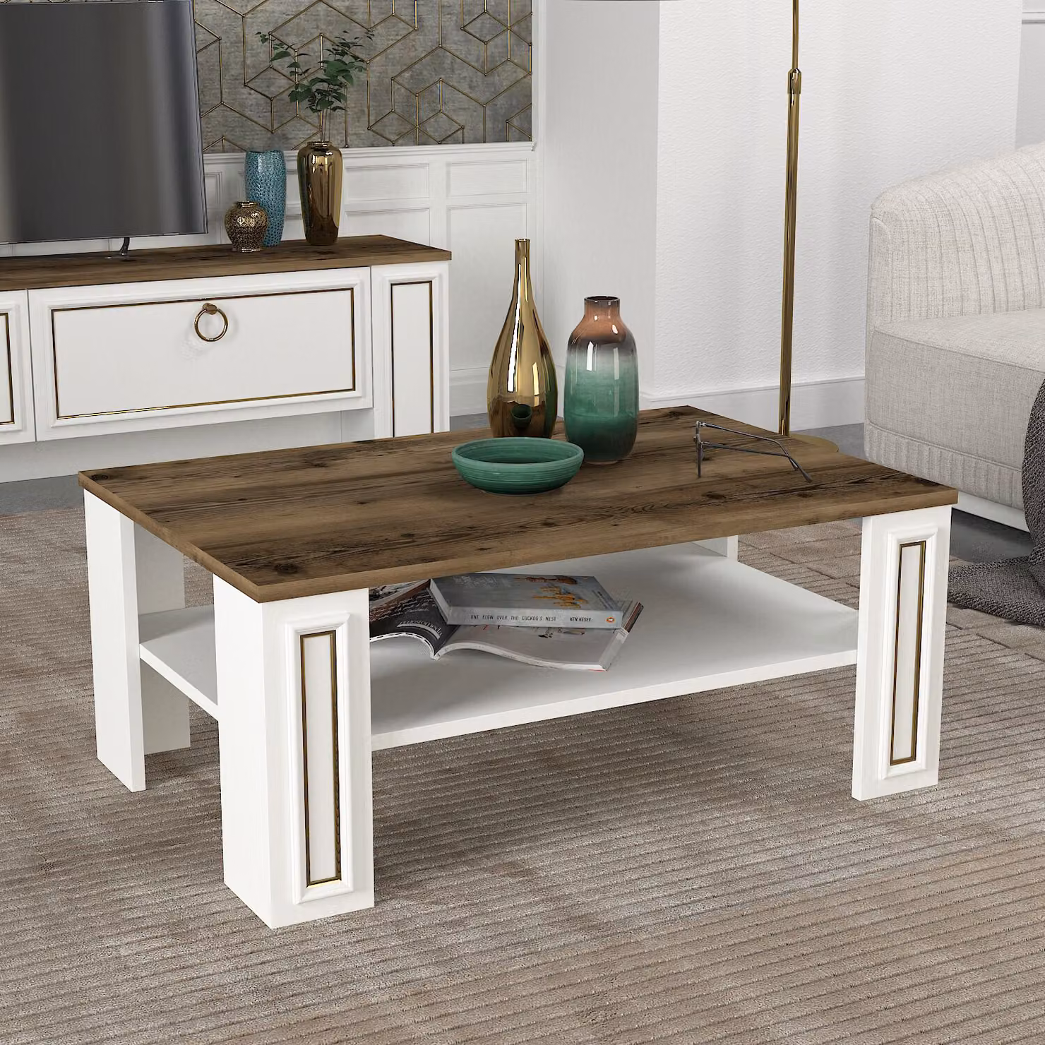 Skye Decor, Sansa, tavolino, bianco, 100% pannello di particelle rivestito in melamina, 90 x 60 x 38 cm