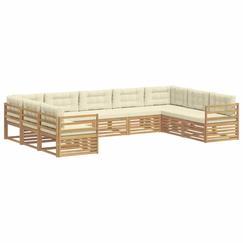 Set di divani da esterno vidaXL a forma di L in legno di acacia con cuscini bianchi e beige – 2