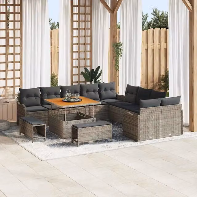 Set Divano da Giardino vidaXL a 12 posti con Cuscini e Tavolino, Grigio – 1