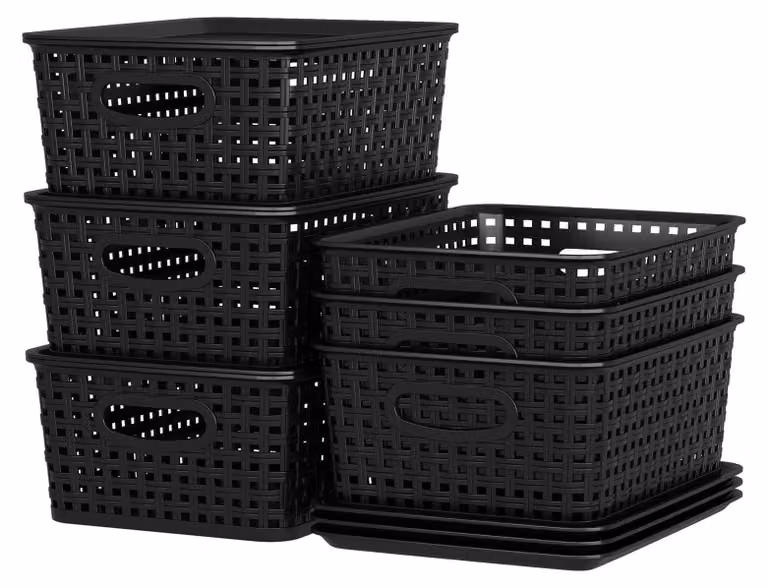 Set di 6 contenitori in plastica neri con coperchio