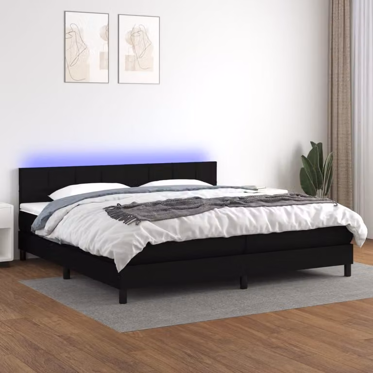 vidaXL Letto a molle con materasso e LED in tessuto nero 200x200 cm - Letto a molle - Boxspringbetten - Bett - Schlafzimmermöbel
