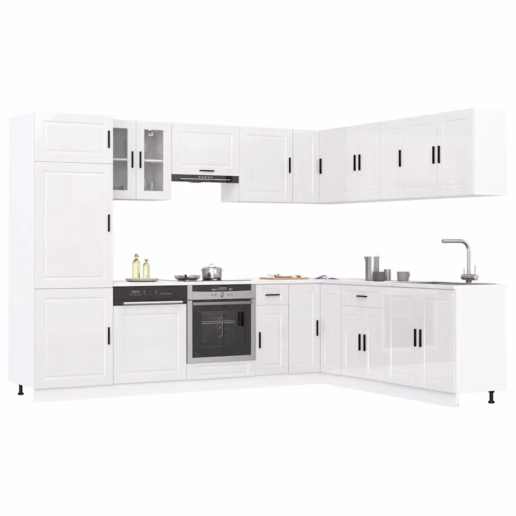 Set di mobili da cucina moderno vidaXL composto da 14 pezzi in bianco lucido con ante a cerniera e cassetti