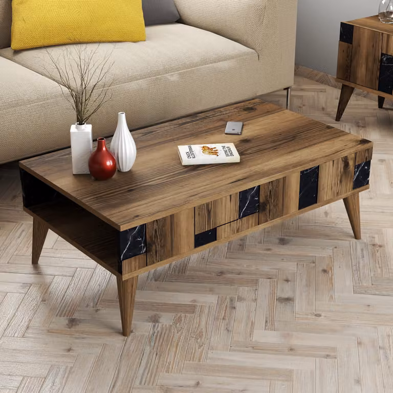 Skye Decor, Madrid - Nero, tavolino, noce, 100% PANNELLI DI PARTICELLE RIVESTITI IN MELAMMINA, 105 x 60 x 37,6 cm