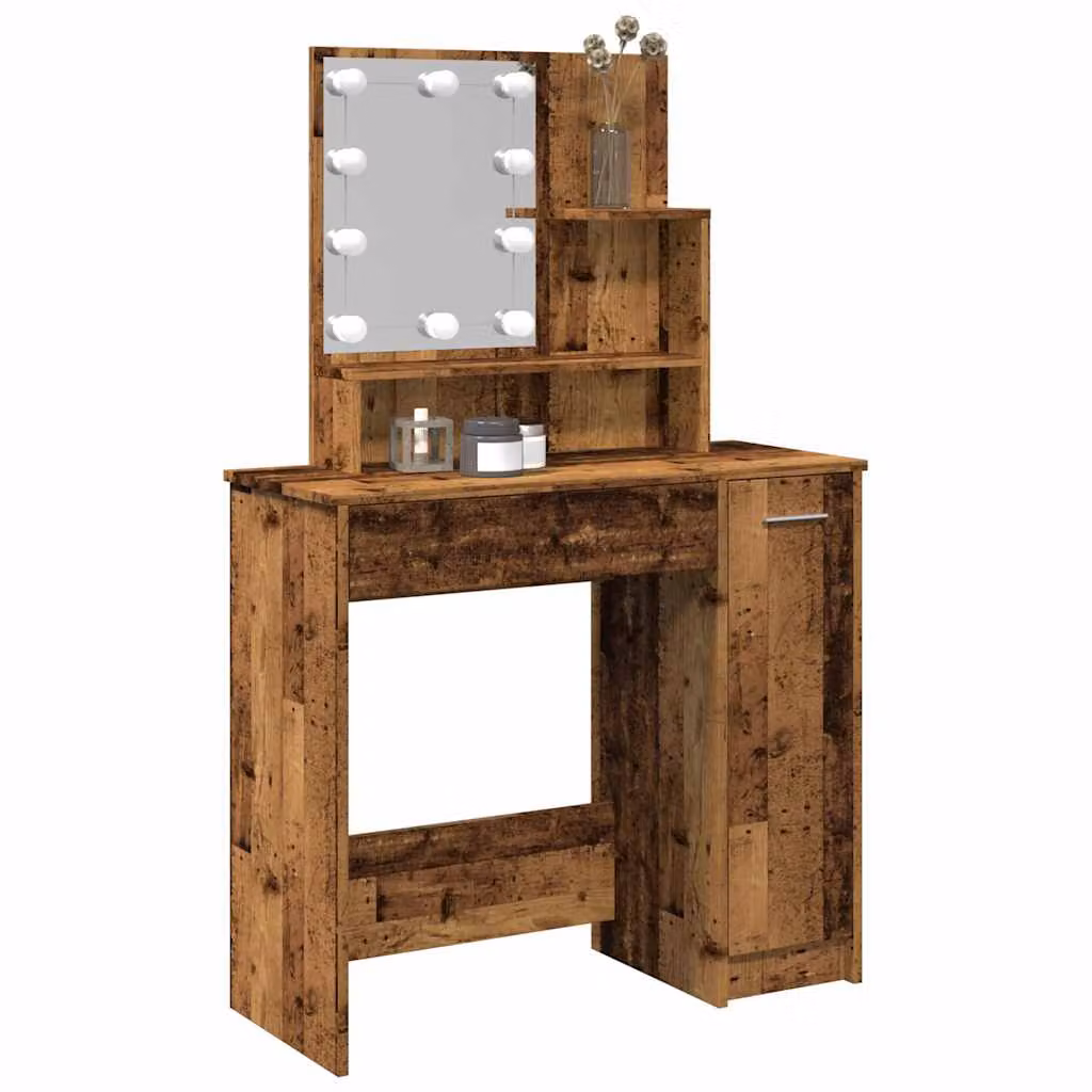 vidaXL Toeletta con LED in Legno Antico Marrone L: 86,5 cm, P: 35 cm, H: 136 cm
