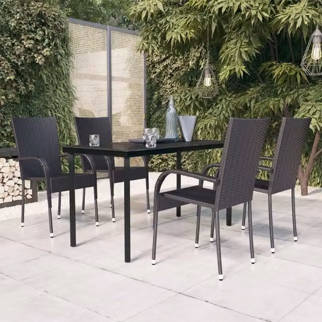 Set Mobili da Pranzo per Giardino 5 pz Nero 3099379