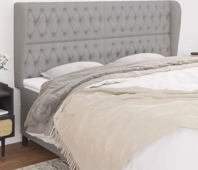 Testiera ad orecchio vidaXL in tessuto grigio con struttura in legno e materiali misti L: 183 cm, P: 23 cm, H: 118/128 cm – 1
