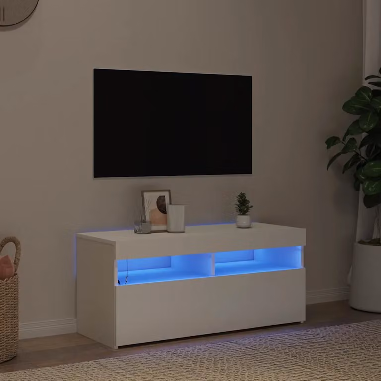 vidaXL Mobile Porta TV Moderno con Luci LED Integrate Bianco L: 90 cm, P: 35 cm, H: 40 cm
