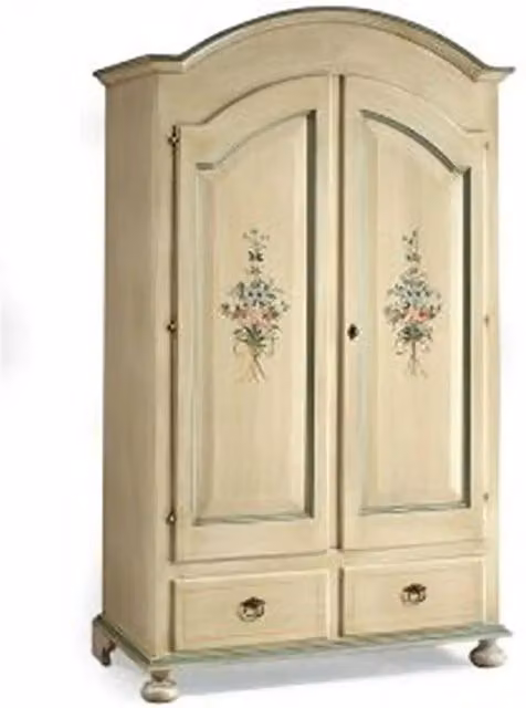 Armadio KIVIO in legno decorato con motivi floreali, colore avorio anticato e dettagli verde, L: 125 cm, P: 60 cm, H: 200 cm – 1