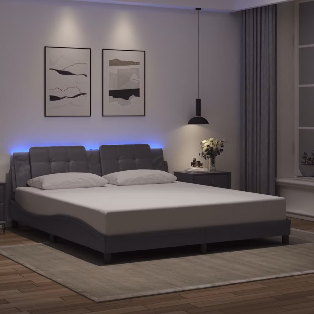 vidaXL Giroletto Zadar con LED e porta USB in similpelle Grigio L: 180 cm, P: 200 cm – 1