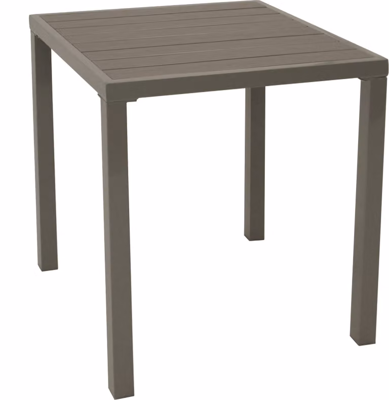 Tavolo da giardino DEGAMO Tavolo da pranzo Tavolo da bistrot VARENNA 60x60 cm quadrato, metallo grigio argento + legno sintetico grigio