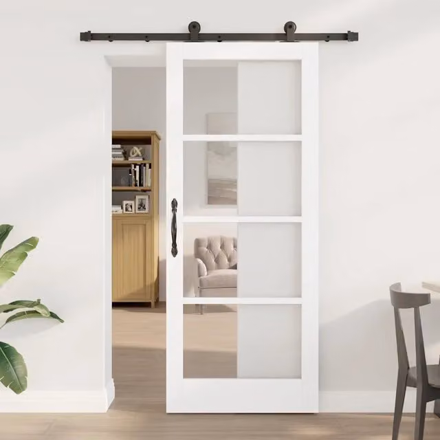 Porta scorrevole ORKDAL vidaXL in legno di pino e vetro, Bianco, L: 83 cm, H: 202 cm