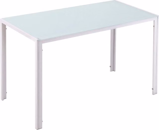 Tavolo da Pranzo Rettangolare Allungabile Minimal in Vetro Temperato e Metallo Bianco L: 120 cm, P: 60 cm, H: 75 cm