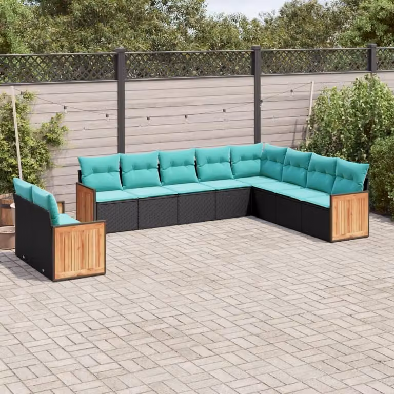 Maison Exclusive - Set da giardino 10 pezzi con cuscini, polyrattan nero