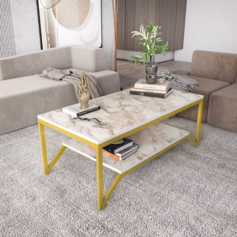 Skye Decor, Flora - Oro, Bianco, Tavolino, Oro, 100% PANNELLI DI PARTICELLE RIVESTITI IN MELAMMINA, 120 x 60 x 45,8 cm