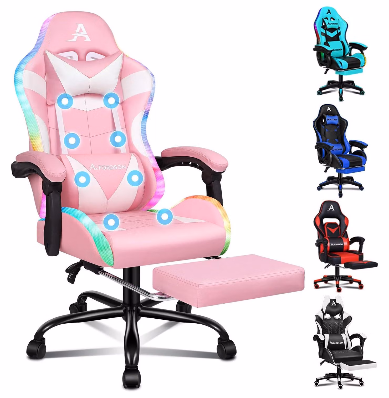 Sedia da gaming con funzione massaggio - Rivestita in ecopelle rosa - Capacità di carico: 180 kg - Dimensioni: 82x74x120 cm