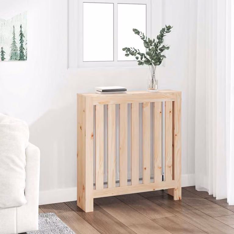 Copertura Termosifone vidaXL in Legno Massello di Pino, Colore Beige/Marrone, L: 79,5 cm, P: 19 cm, H: 84 cm