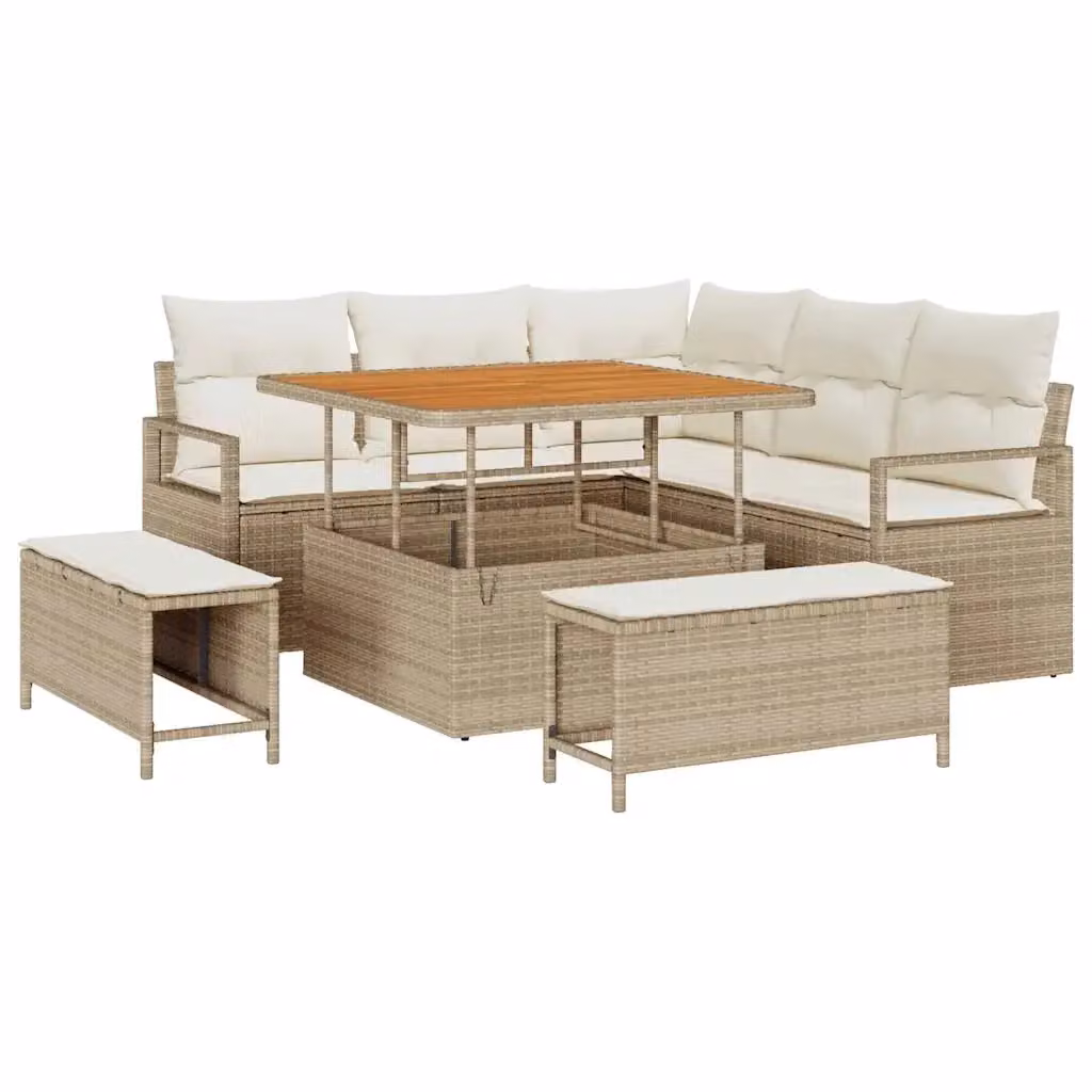 vidaXL Set Divano da Giardino a L con 8 Pezzi Beige e Bianco con Cuscini e Tavolino da Caffè – 2
