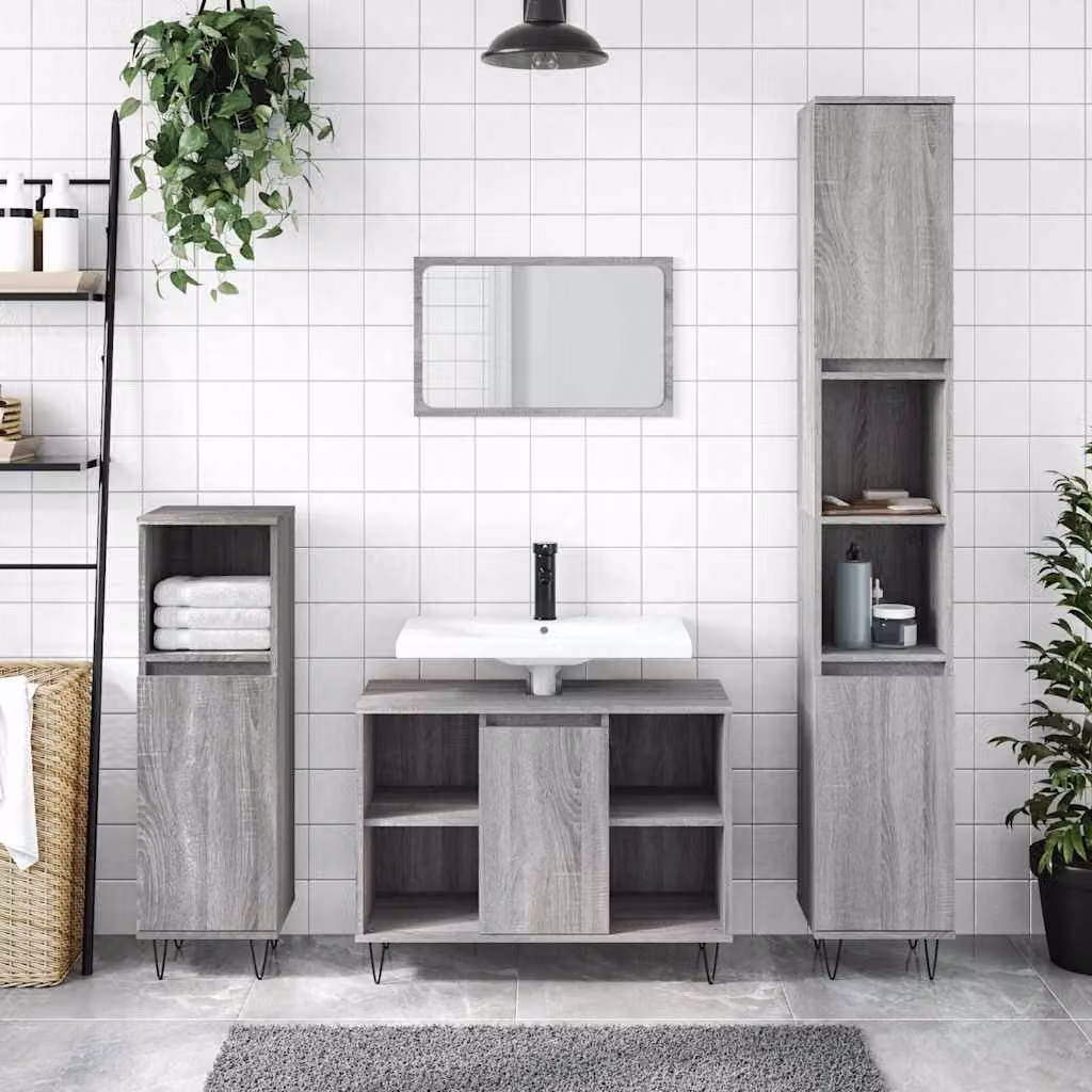 Mobile da bagno vidaXL in stile industriale, colore Grigio Sonoma, L 80 cm x P 33 cm x H 60 cm