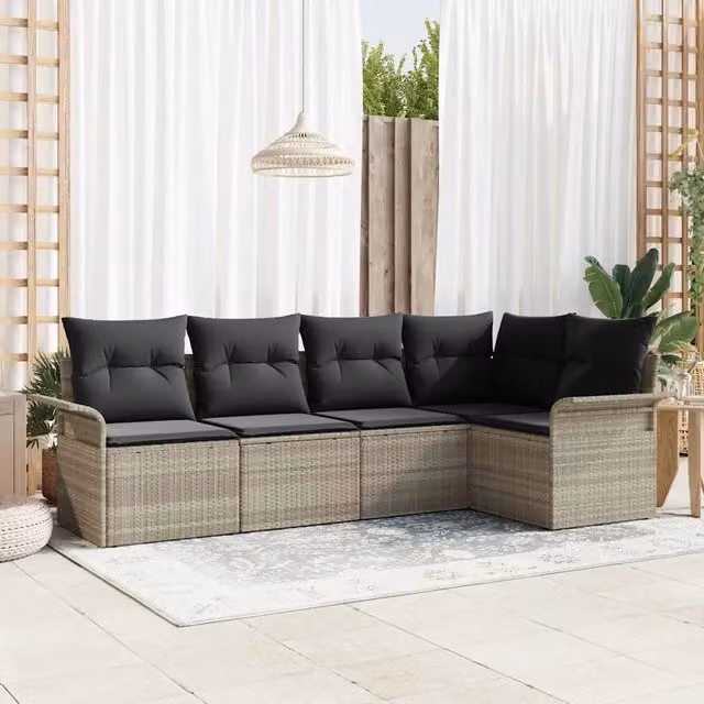 Set Divano da Giardino 5 pz Grigio chiaro polyrattan 3354031