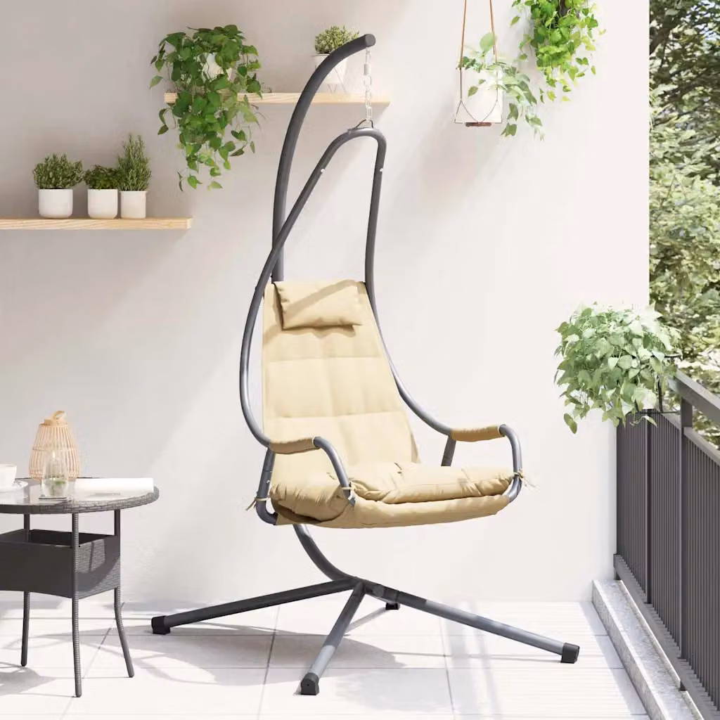 Sedia uovo sospesa vidaXL con struttura in acciaio e cuscini beige L/P/H: 94 x 107 x 196,5 cm