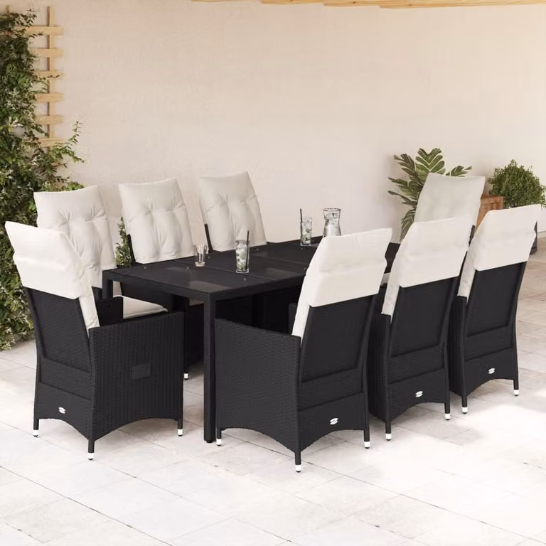 Maison Exclusive - Set da pranzo da giardino 9 pezzi con cuscini in polyrattan nero