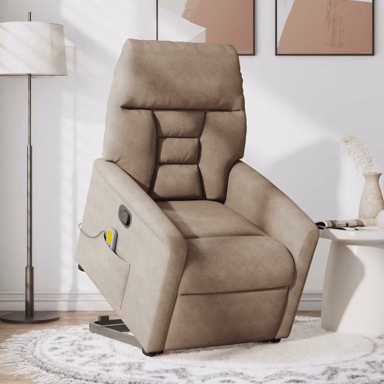 vidaXL Poltrona Alzapersona Reclinante con Massaggio in Microfibra Beige e Grigio