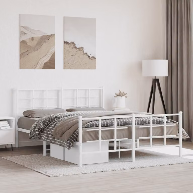 vidaXL Giroletto con Testiera e Pediera in Metallo Bianco 150x200 cm