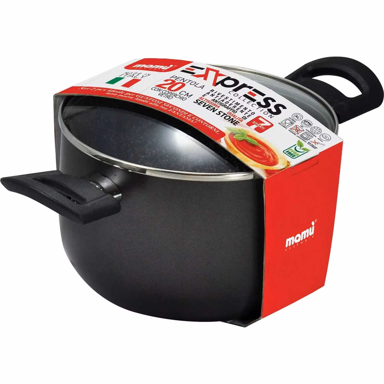 Pentola con coperchio MAMÙ Linea Express in alluminio con rivestimento antiaderente, colore nero, diametro: 20 cm