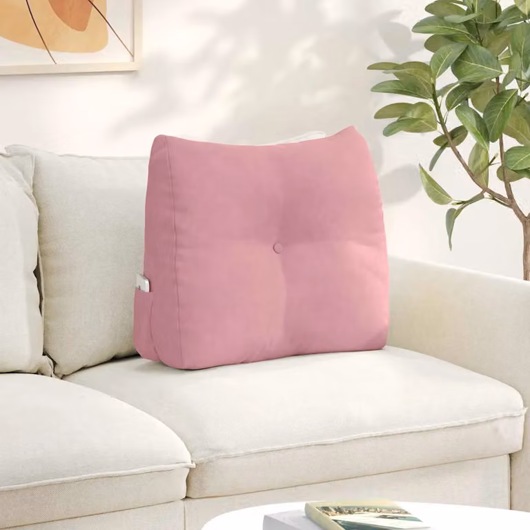 vidaXL Cuscino per Schiena Contornato in Velluto Rosa con Rivestimento Rimovibile L: 60 cm, P: 24 cm, H: 50 cm