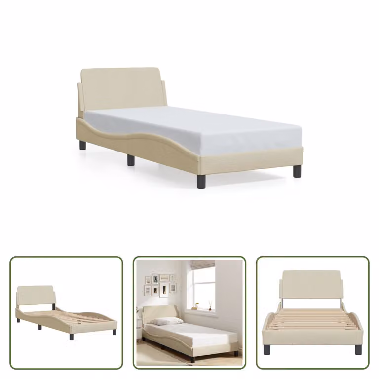 The Living Store Struttura letto con testiera crema 90x200 cm in tessuto