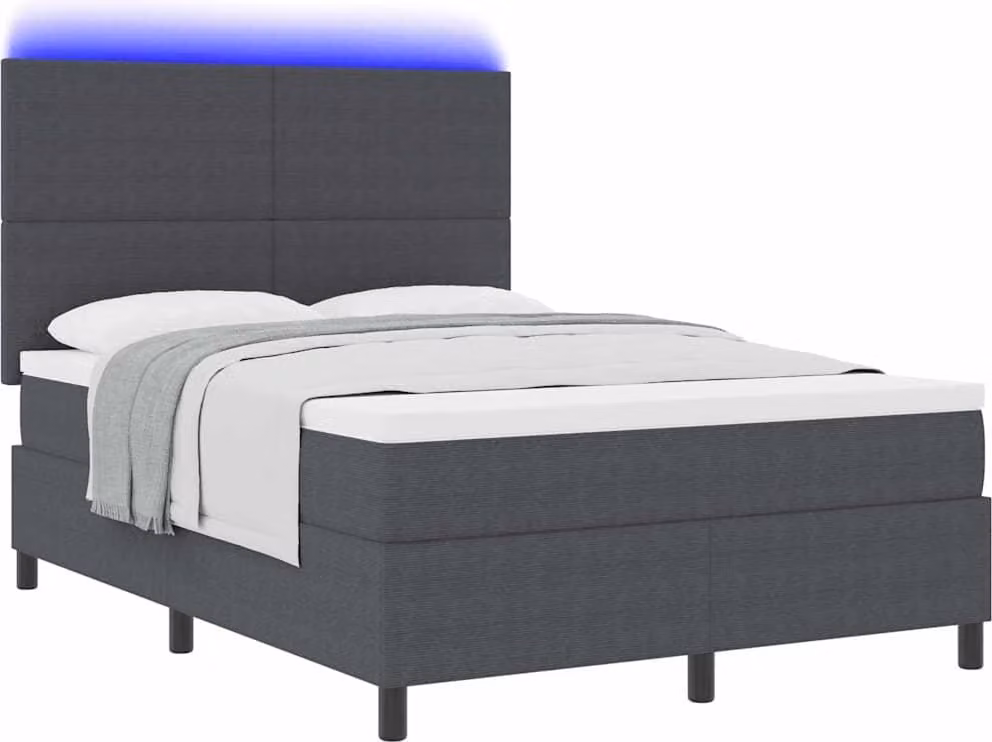 Letto a Sorgente LED Grigio Scuro e Bianco 140 x 200 cm
