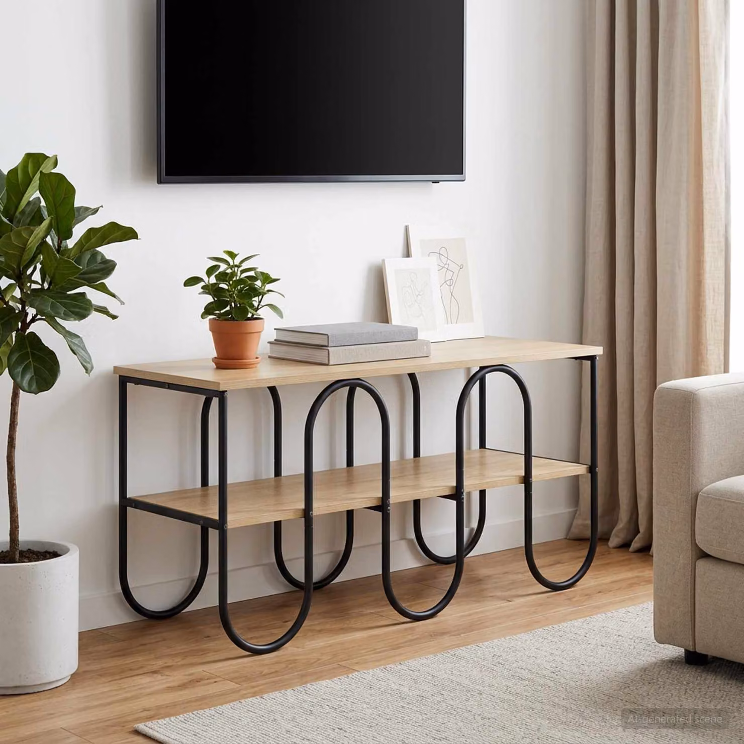 Supporto TV vidaXL in stile industrial in legno multistrato e metallo, colore marrone, L 100 x P 40 x H 50 cm