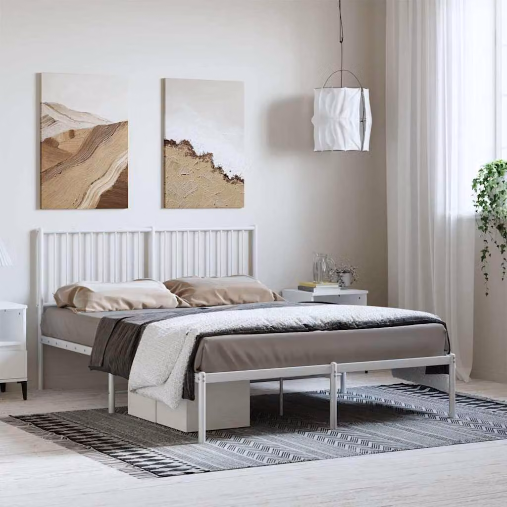 vidaXL Giroletto con Testiera in Metallo Bianco L: 142 cm, P: 196 cm, H: 90,5 cm