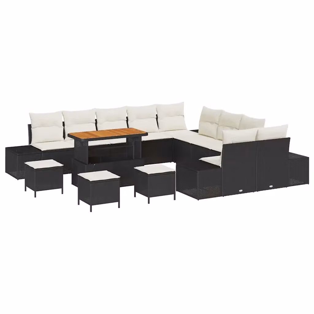 Set Divano da Giardino vidaXL a forma a U con 14 pezzi, Nero e Beige, con Cuscini e Tavolino da Caffè – 2