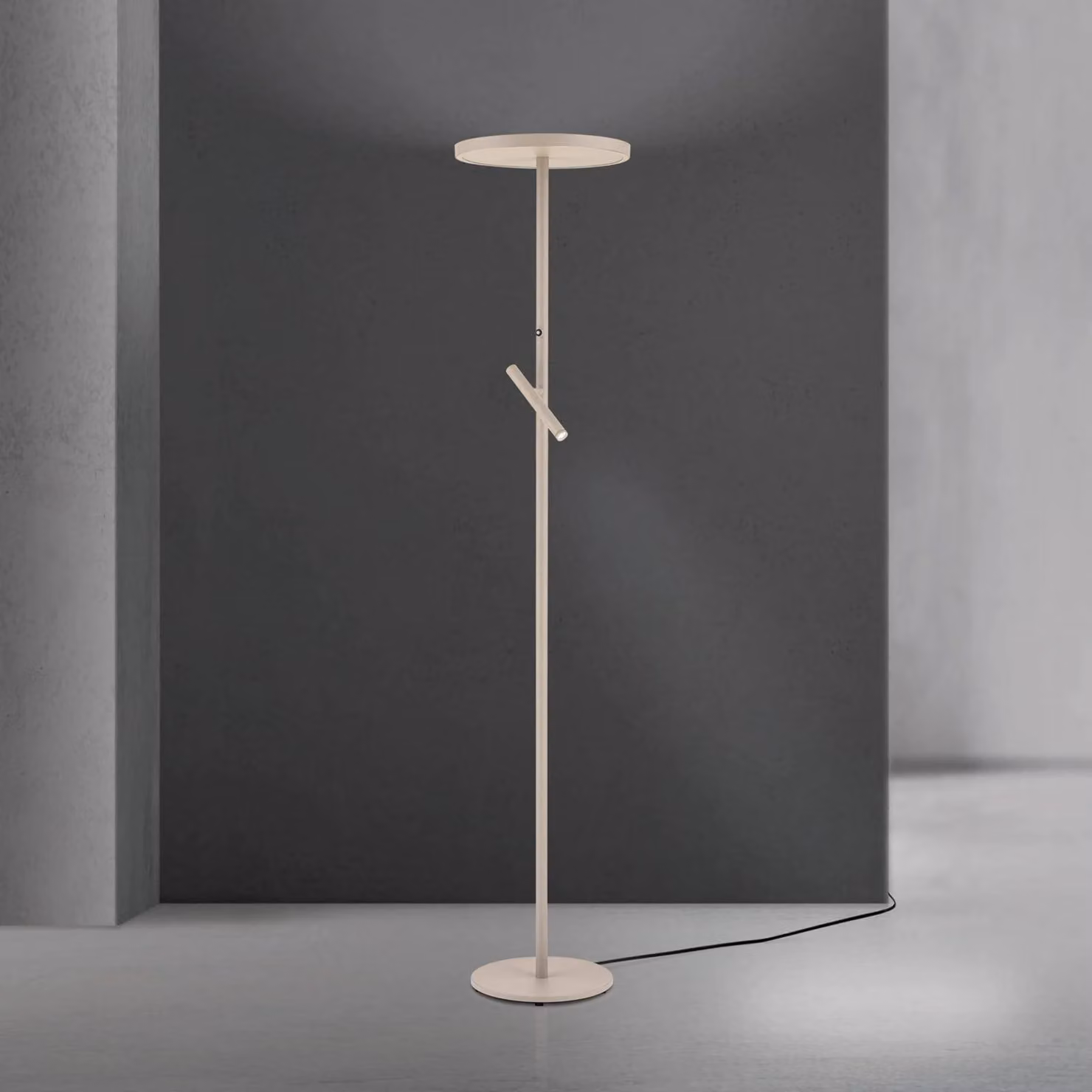 ORION Lampada da terra con luce lettura Teide, dimmerabile, Crema / Ambra, Soggiorno / Sala da pranzo, Alluminio, Moderno, Lampada da terra