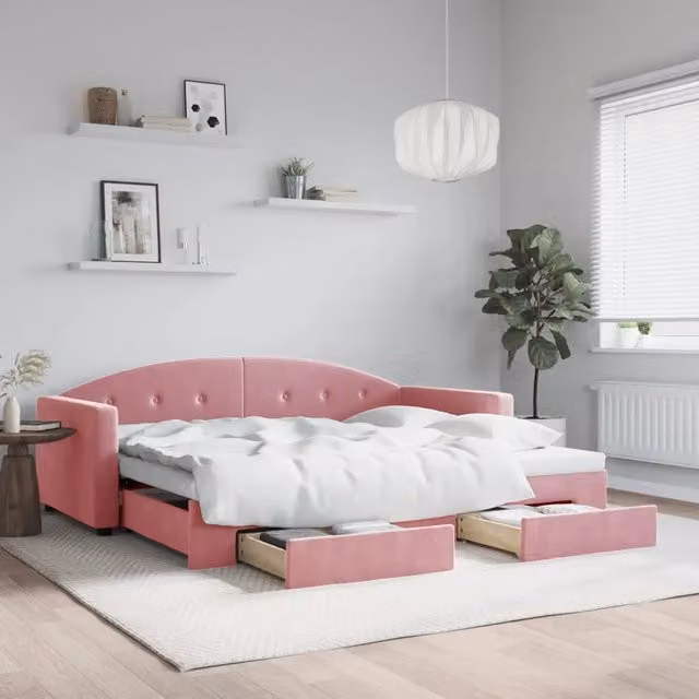 Divano Letto Estraibile con Cassetti-Sofa Letto-Daybed Rosa 90x200 cm Velluto 646811
