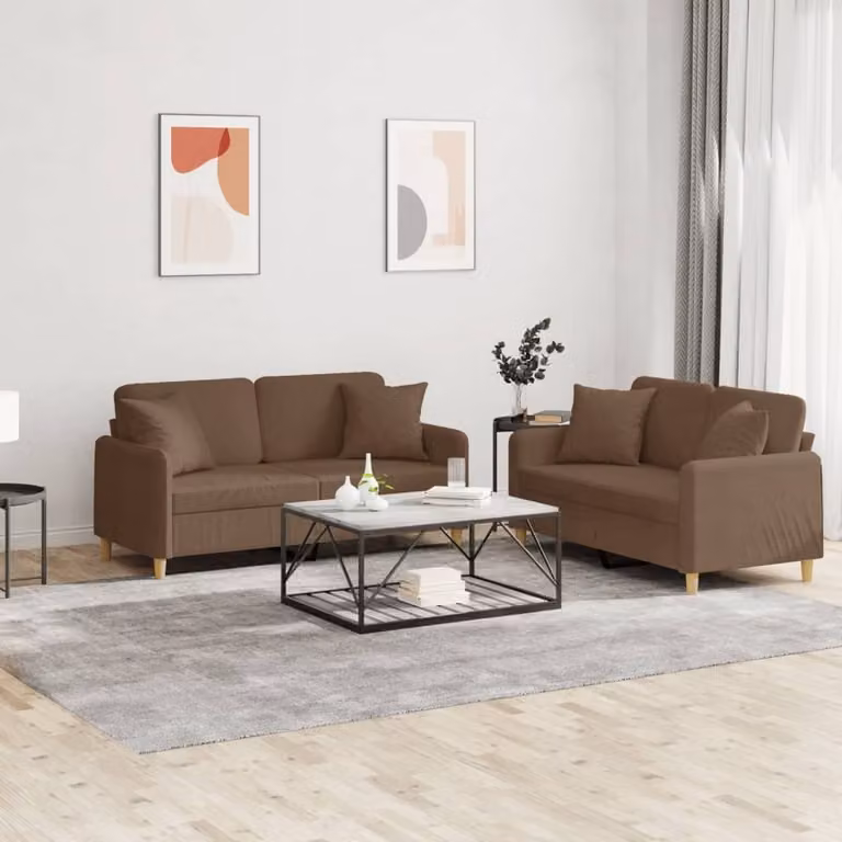 Maison Exclusive - Set divano a 2 posti con cuscini in tessuto marrone