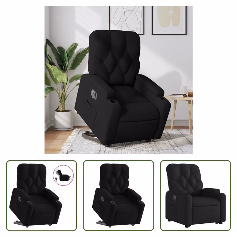 The Living Store Poltrona relax con supporto elettrico in tessuto nero