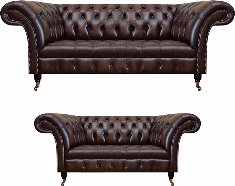 Chesterfield Braun Sofa Set Dreisitzer Sofa Couch Zweisitzer Wohnzimmer