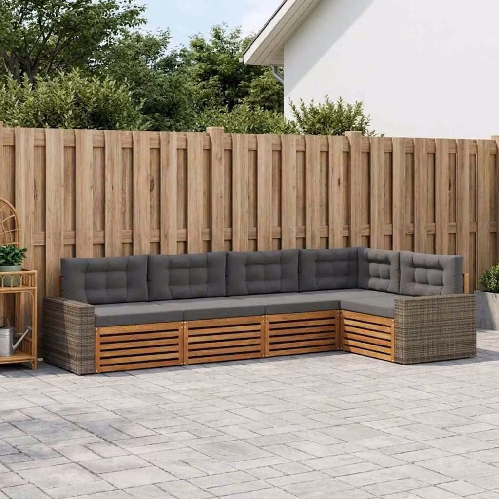 vidaXL Set di divani da esterno a L composto da 5 pezzi in legno di acacia con cuscini in poliestere antracite e beige