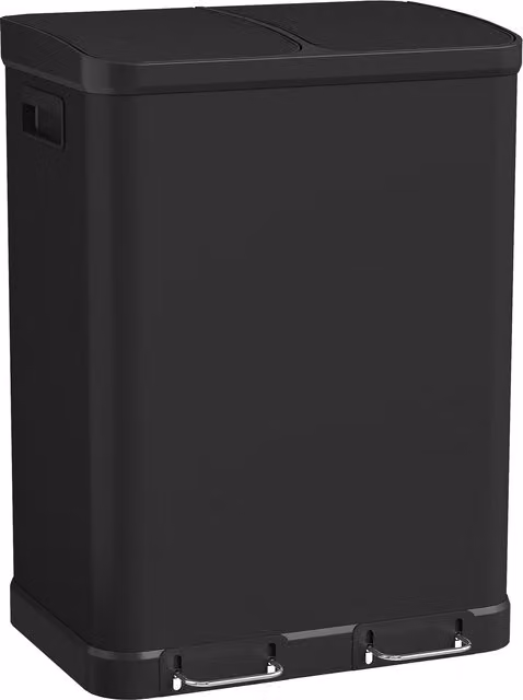 Pattumiera da cucina HOMCOM in acciaio inox nero con pedale e chiusura ammortizzata, 2x30 L