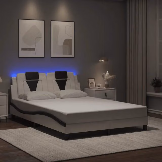 Letto Giroletto Viana vidaXL con LED e porta USB, Bianco e Nero, L/P/H: 120 x 200 cm – 1