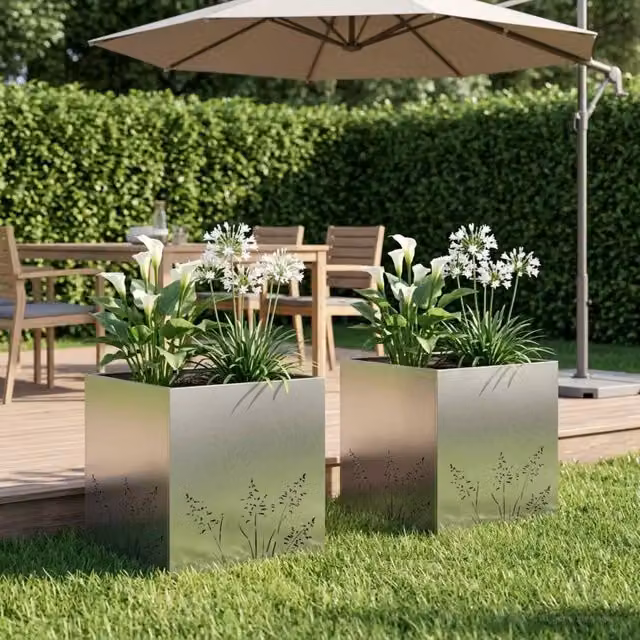 Vaso da giardino 2 pz Argento 50 x 50 x 49 cm Acciaio Inox 8005801