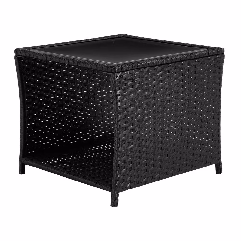 Tavolino da giardino Minimal in polyrattan grigio con spazio di archiviazione e piano in vetro, L 40 x P 40 x H 45 cm – 2