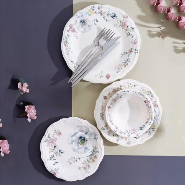 Servizio Piatti Nosapaba DMORA in Porcellana con Motivo Floreale, Multicolore, Set da 24 Persone