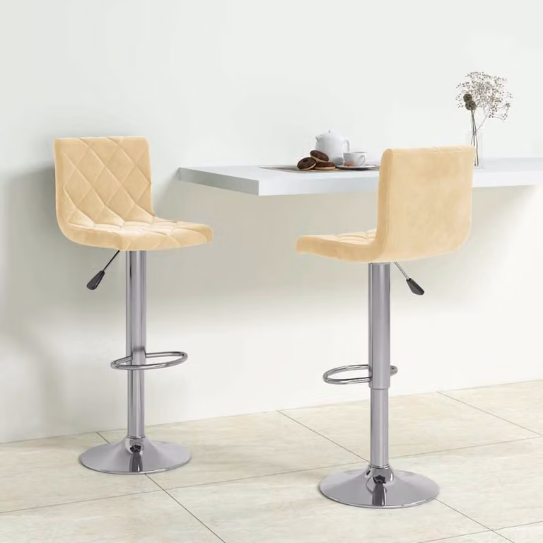 Set di 2 sedie da bar vidaXL in velluto beige con base girevole in metallo