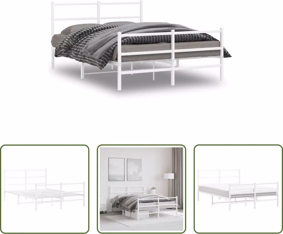 The Living Store Struttura letto con testiera e pediera in metallo bianco 135x190 cm
