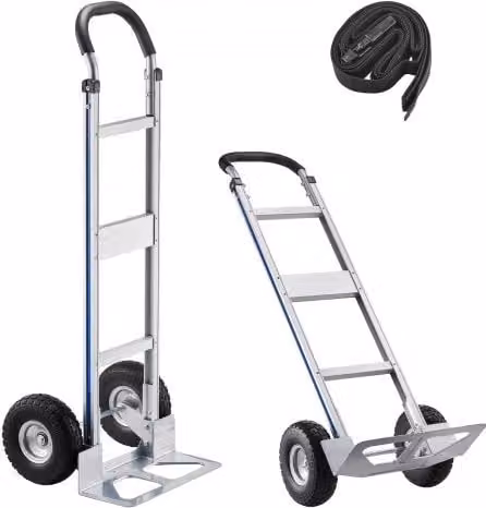 Carrello a mano VEVOR in lega di alluminio argento con ruote antiscivolo e cinghia di ancoraggio, capacità di carico 134 kg