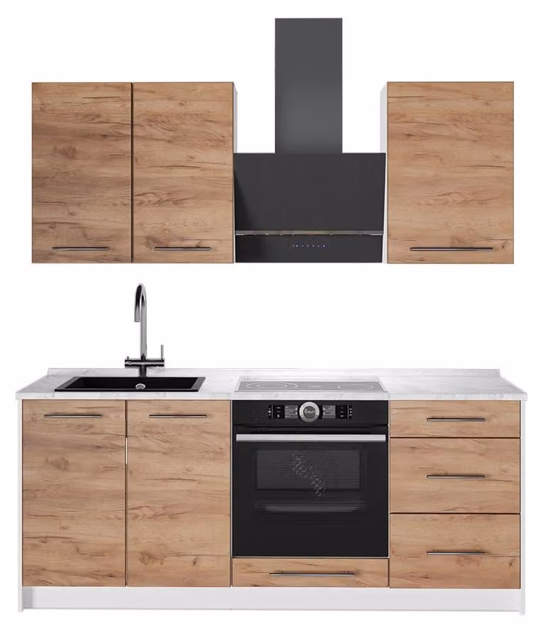 Cucina monoblocco Vicco Fame-Line Rovere dorato/Bianco 190 cm, PL Marmo, Model 62976