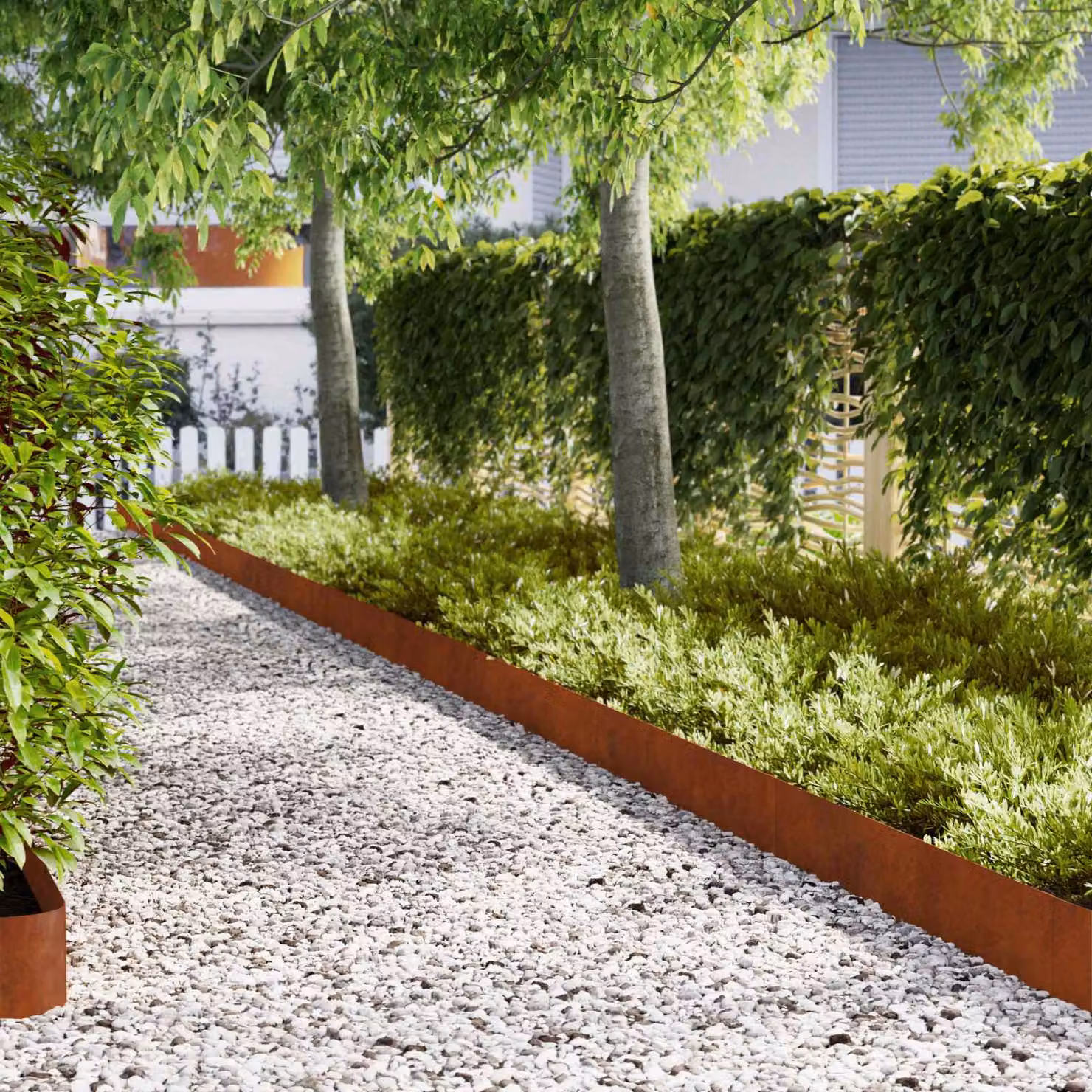 Set di 30 bordure per prato e orto vidaXL in acciaio Corten colore ruggine, H: 20 cm x L: 103 cm